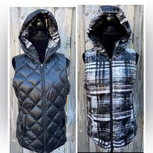 Gerry Black Quilted Reversible Packable Hooded Down Filled Zip Up Vest Size M